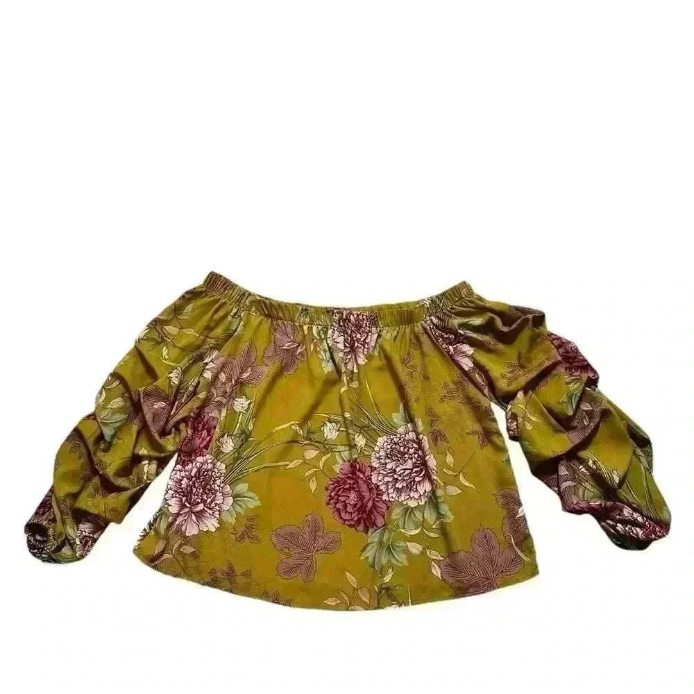 Olive Green Floral Off-Shoulder Women's Top